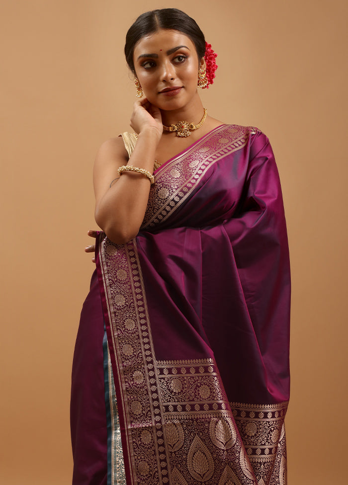 Purple Banarasi Silk Saree With Blouse Piece