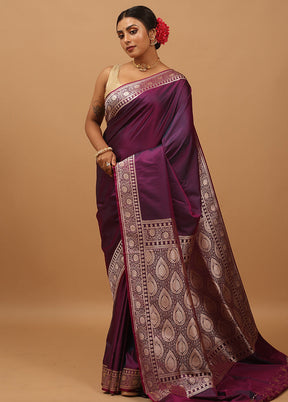 Purple Banarasi Silk Saree With Blouse Piece