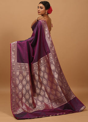 Purple Banarasi Silk Saree With Blouse Piece