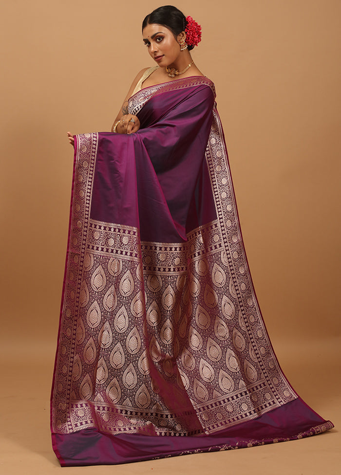 Purple Banarasi Silk Saree With Blouse Piece