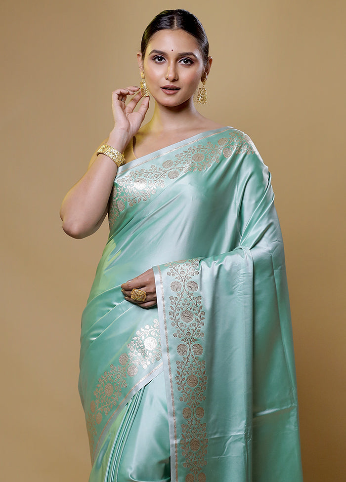 Green Banarasi Silk Saree With Blouse Piece