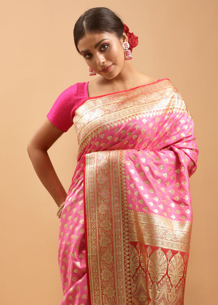 Pink Tanchoi Silk Saree With Blouse Piece