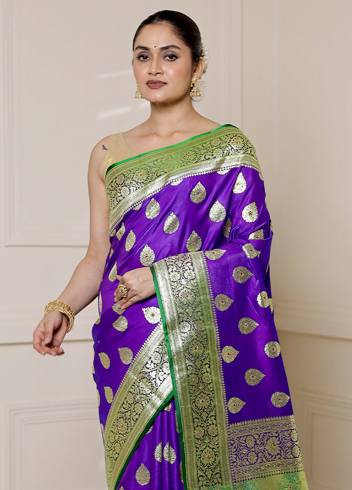 Purple Banarasi Silk Saree With Blouse Piece