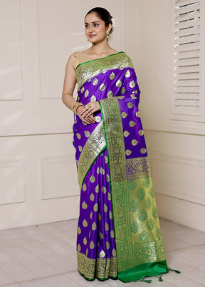 Purple Banarasi Silk Saree With Blouse Piece