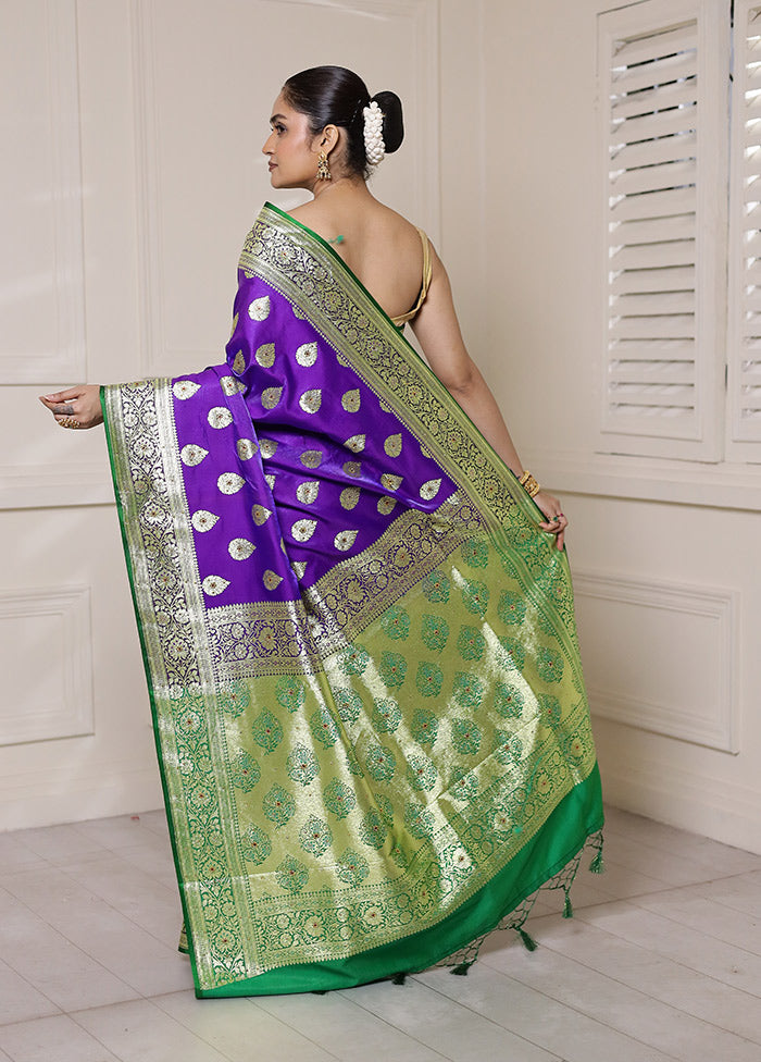 Purple Banarasi Silk Saree With Blouse Piece