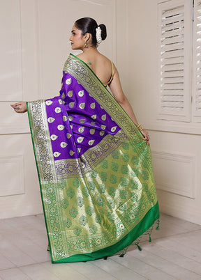 Purple Banarasi Silk Saree With Blouse Piece