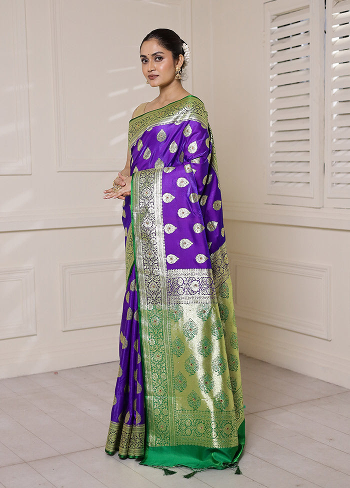 Purple Banarasi Silk Saree With Blouse Piece