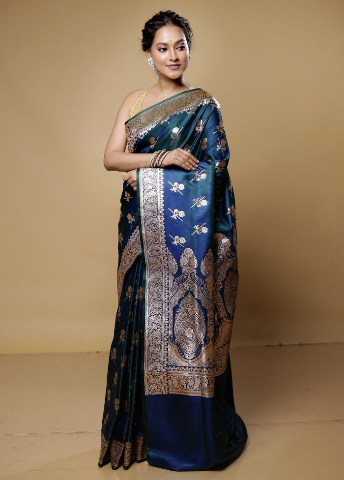 Green Banarasi Silk Saree With Blouse Piece