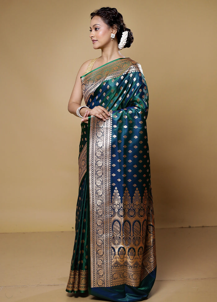 Green Banarasi Silk Saree With Blouse Piece