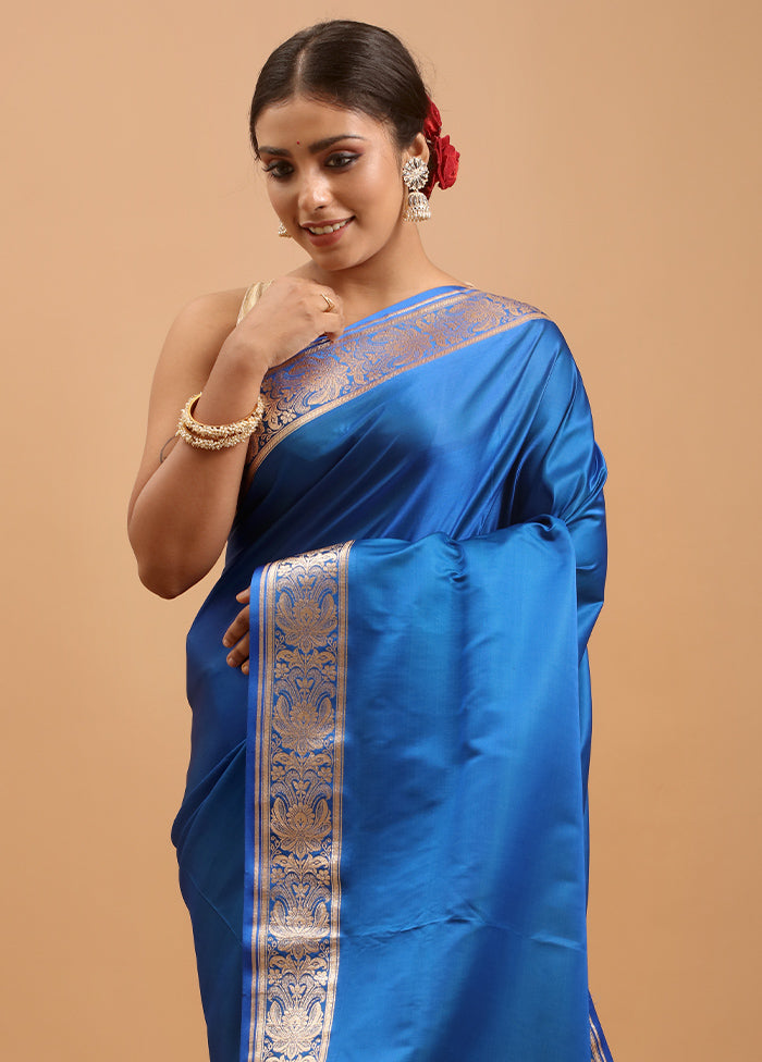 Blue Banarasi Silk Saree With Blouse Piece