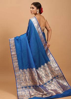 Blue Banarasi Silk Saree With Blouse Piece