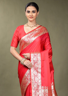 Pink Banarasi Silk Saree With Blouse Piece