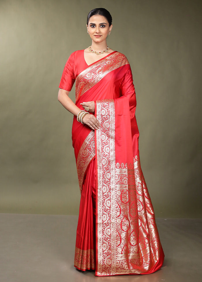 Pink Banarasi Silk Saree With Blouse Piece