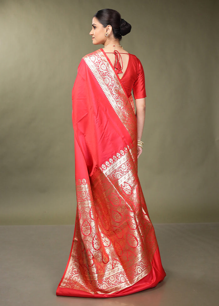 Pink Banarasi Silk Saree With Blouse Piece
