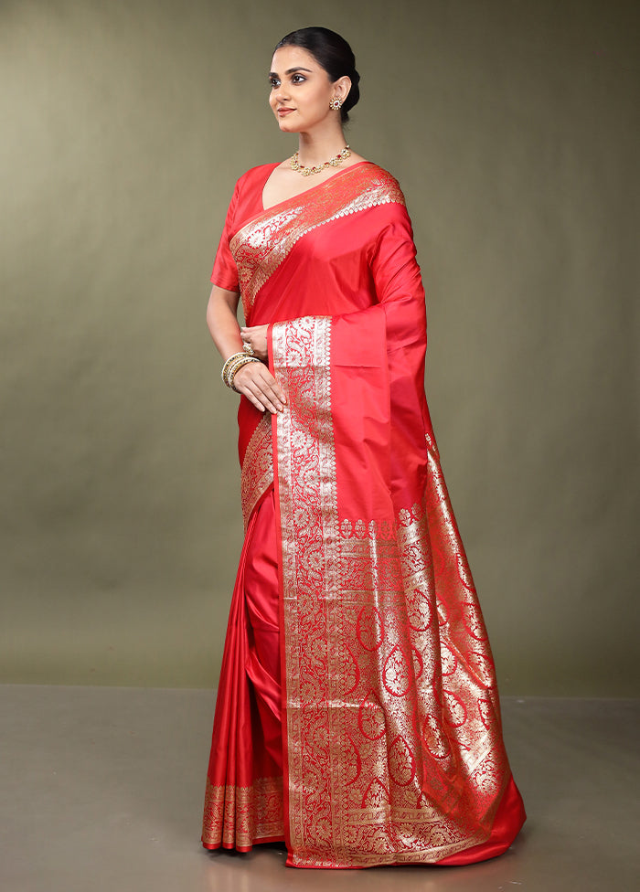 Pink Banarasi Silk Saree With Blouse Piece