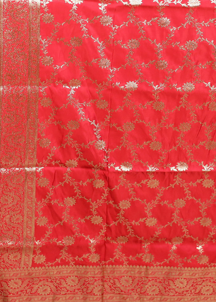 Pink Banarasi Silk Saree With Blouse Piece