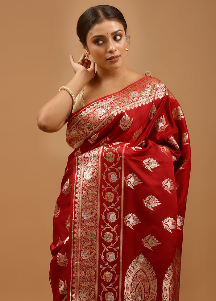 Maroon Banarasi Silk Saree With Blouse Piece