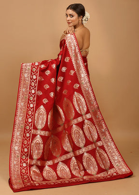 Maroon Banarasi Silk Saree With Blouse Piece