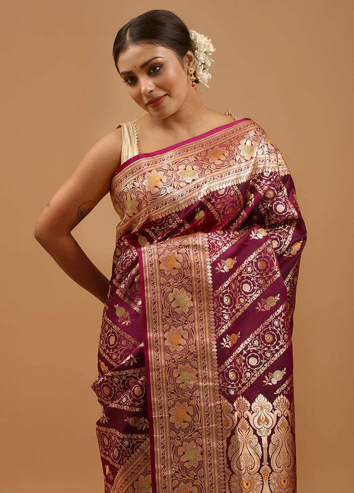 Purple Banarasi Silk Saree With Blouse Piece