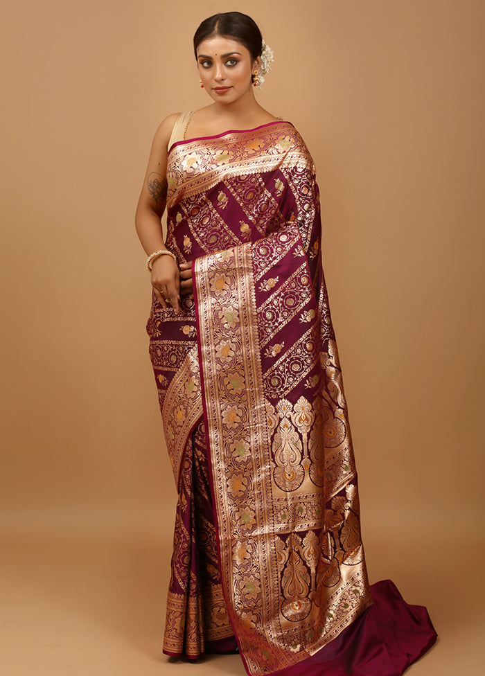 Purple Banarasi Silk Saree With Blouse Piece