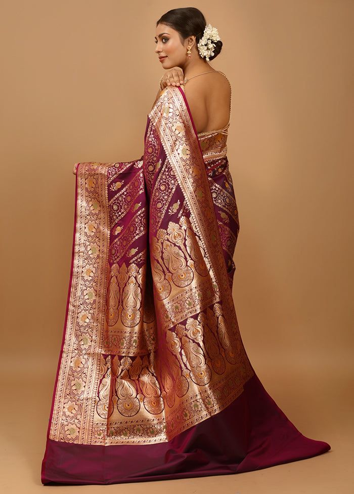 Purple Banarasi Silk Saree With Blouse Piece