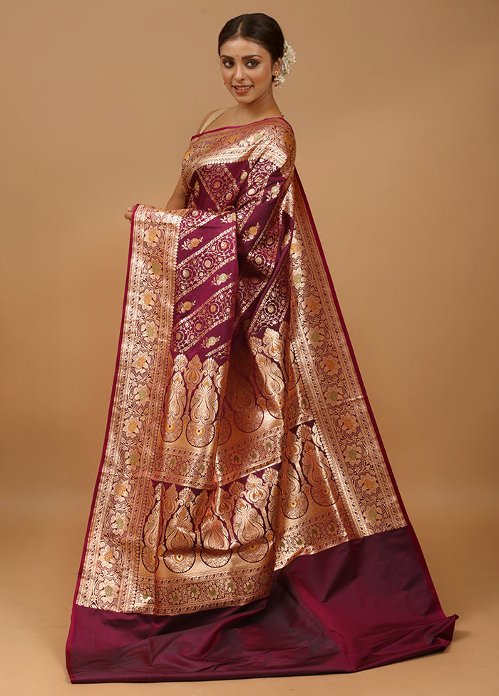 Purple Banarasi Silk Saree With Blouse Piece