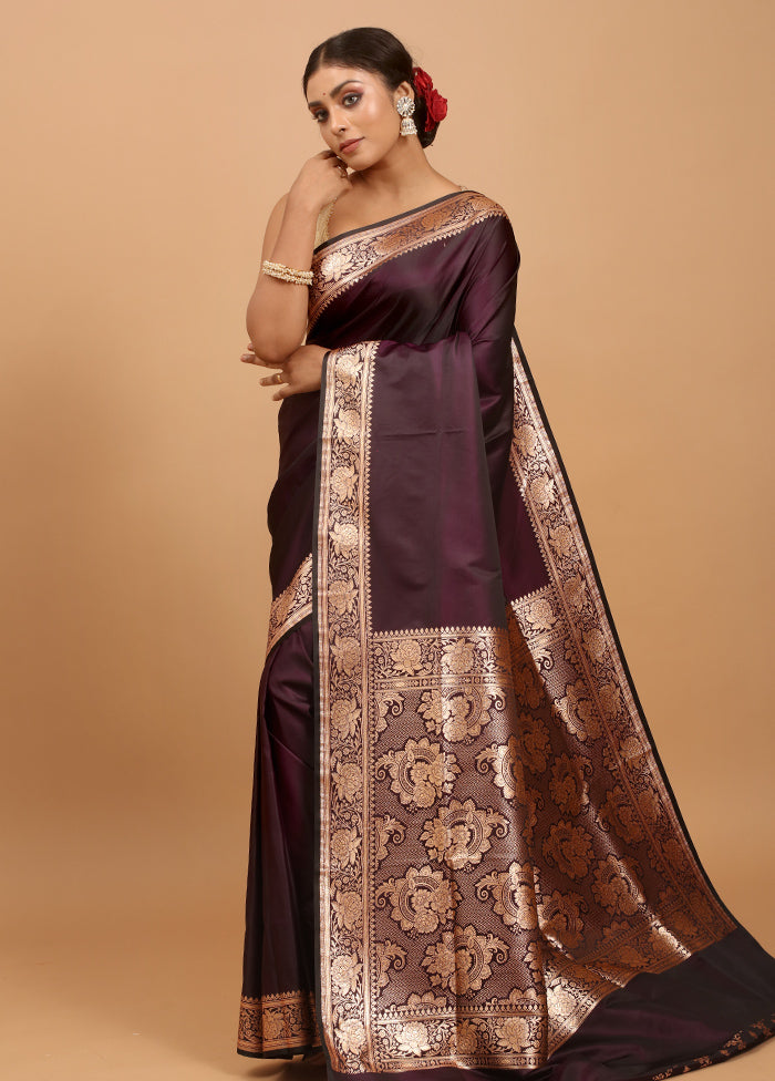 Purple Banarasi Silk Saree With Blouse Piece