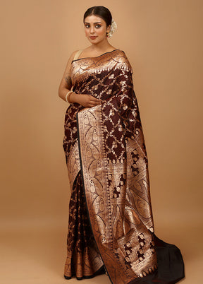 Maroon Banarasi Silk Saree With Blouse Piece