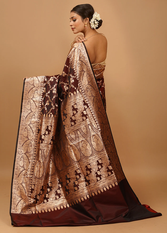 Maroon Banarasi Silk Saree With Blouse Piece