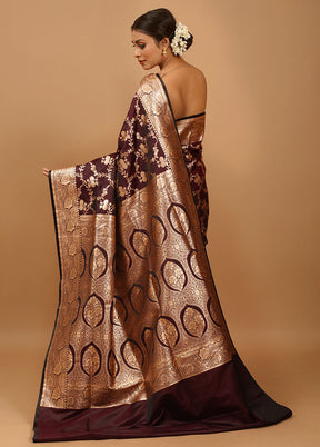 Maroon Banarasi Silk Saree With Blouse Piece