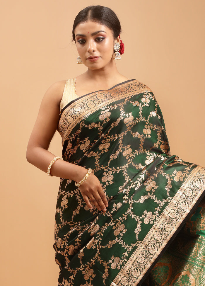 Green Banarasi Silk Saree With Blouse Piece