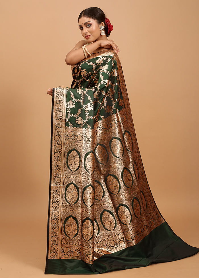 Green Banarasi Silk Saree With Blouse Piece