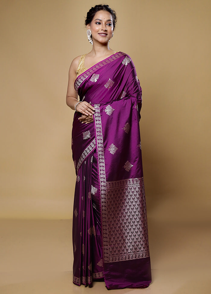 Purple Dupion Silk Saree With Blouse Piece