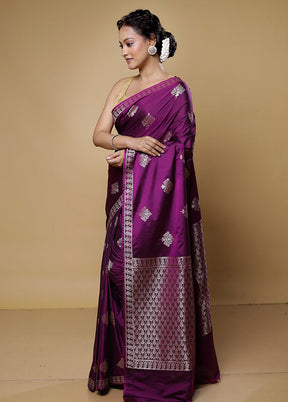 Purple Dupion Silk Saree With Blouse Piece