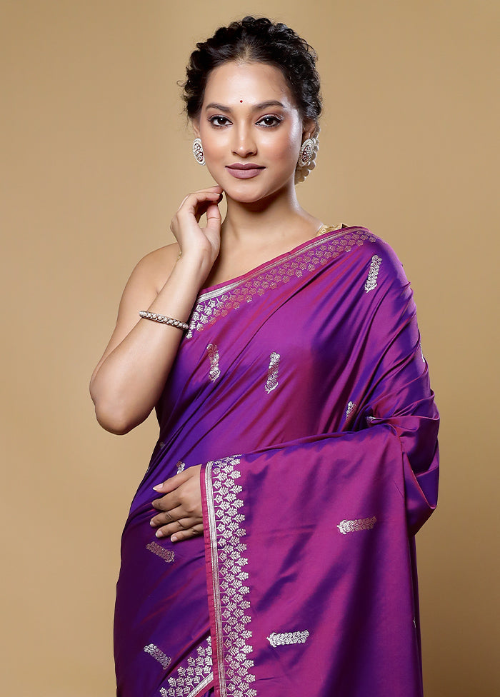 Purple Dupion Silk Saree With Blouse Piece