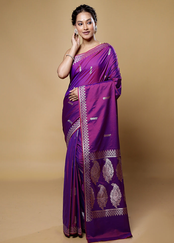 Purple Dupion Silk Saree With Blouse Piece