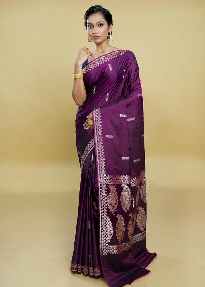 Purple Dupion Silk Saree With Blouse Piece