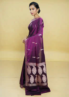 Purple Dupion Silk Saree With Blouse Piece