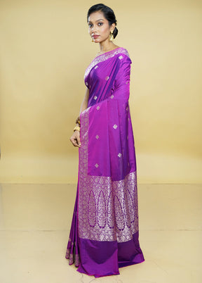 Purple Dupion Silk Saree With Blouse Piece