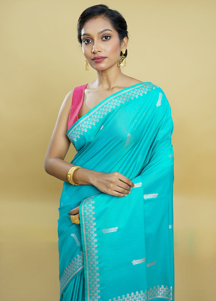 Blue Dupion Silk Saree With Blouse Piece