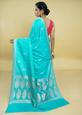 Blue Dupion Silk Saree With Blouse Piece