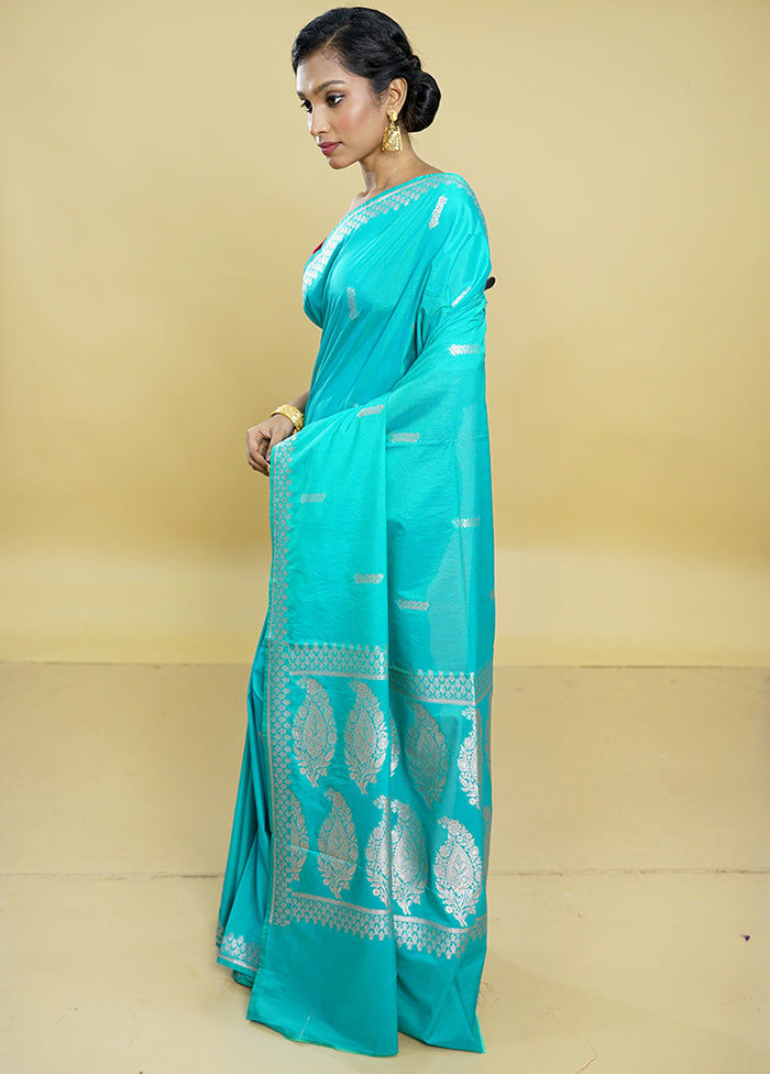 Blue Dupion Silk Saree With Blouse Piece