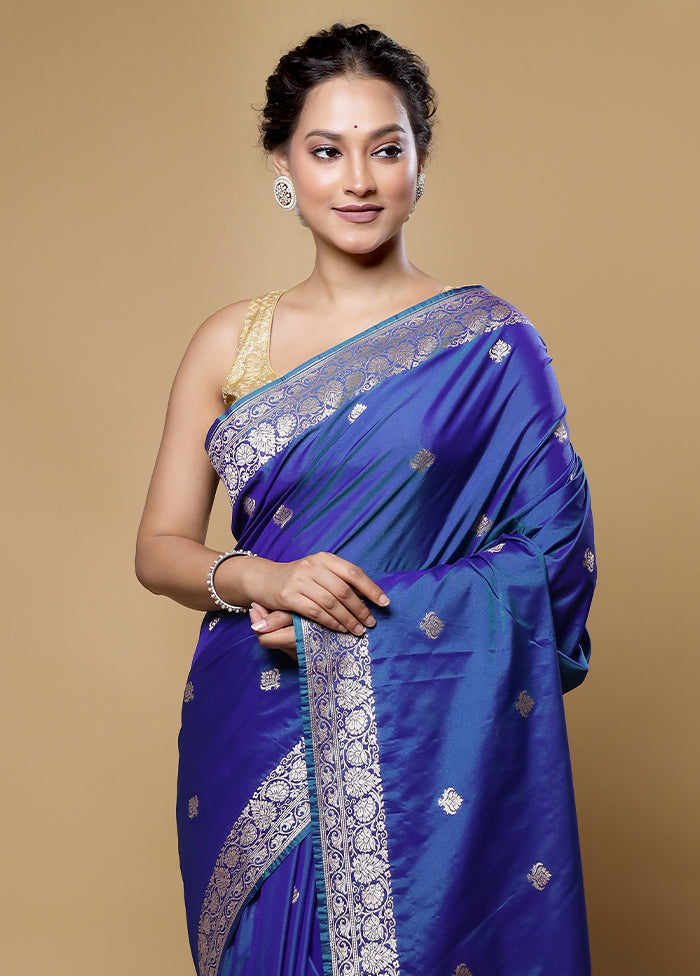 Blue Dupion Silk Saree With Blouse Piece