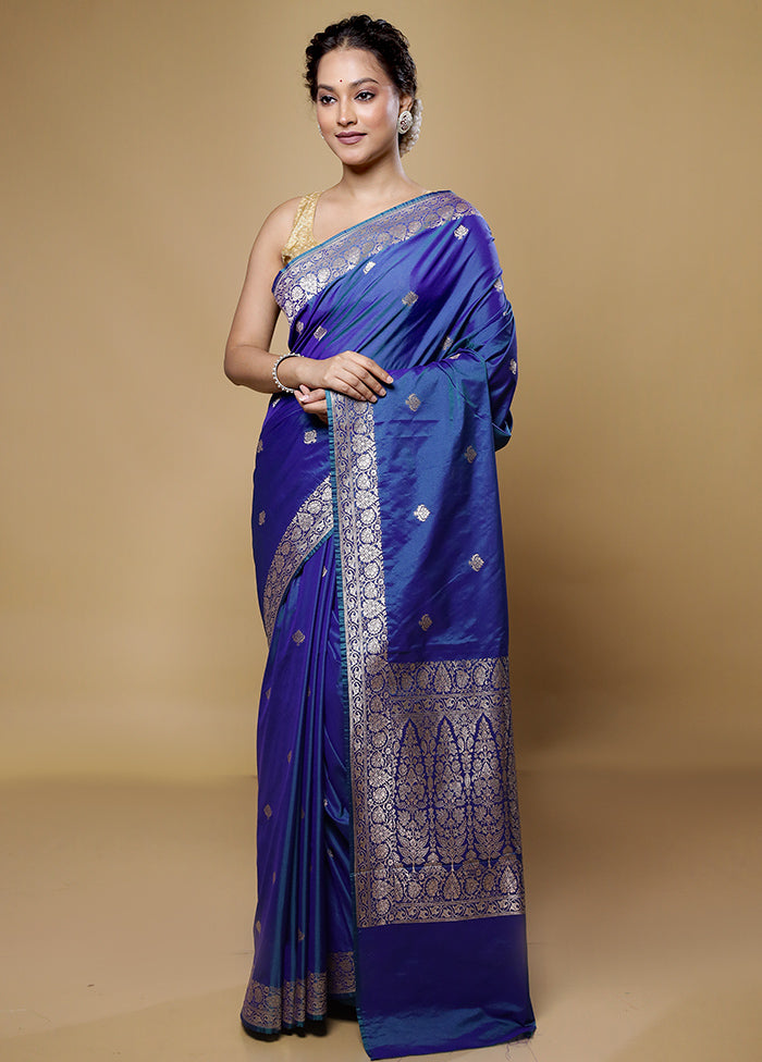 Blue Dupion Silk Saree With Blouse Piece