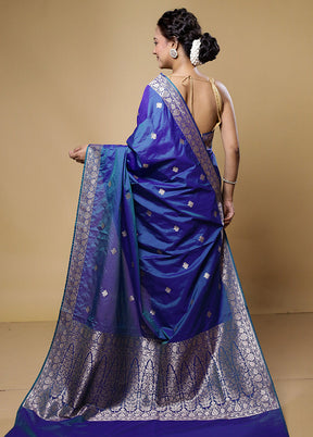 Blue Dupion Silk Saree With Blouse Piece