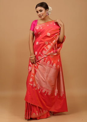 Pink Dupion Silk Saree With Blouse Piece