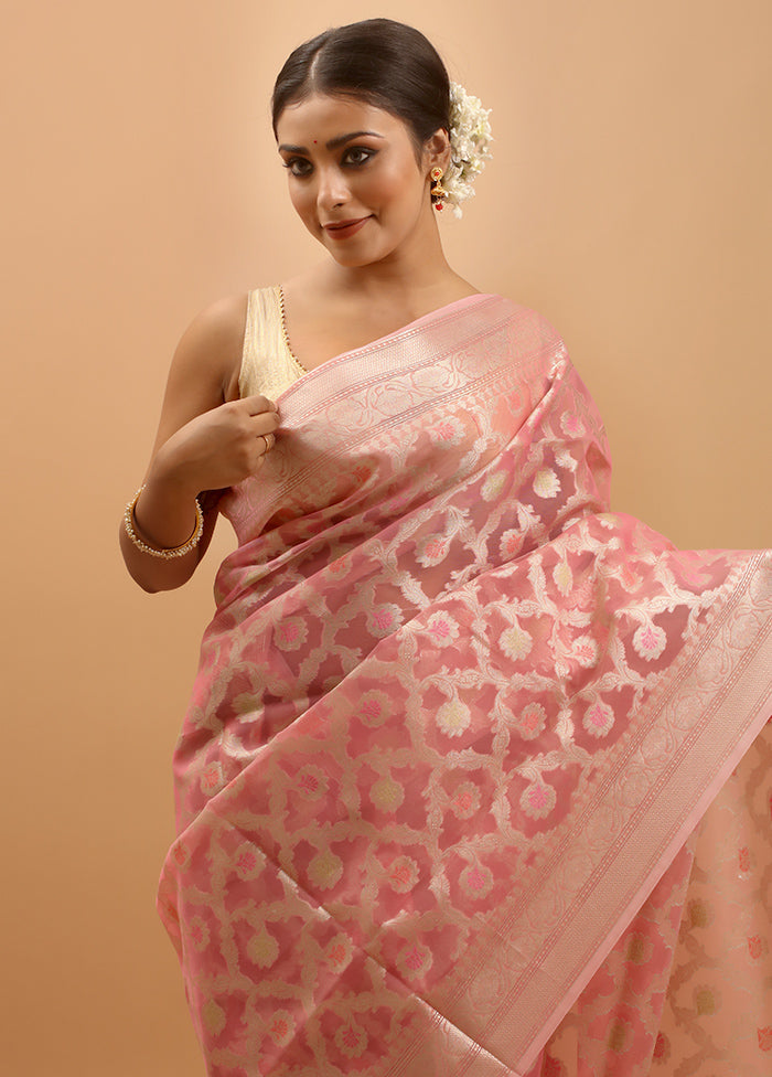 Pink Organza Saree With Blouse Piece