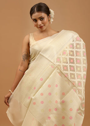 Cream Organza Saree With Blouse Piece