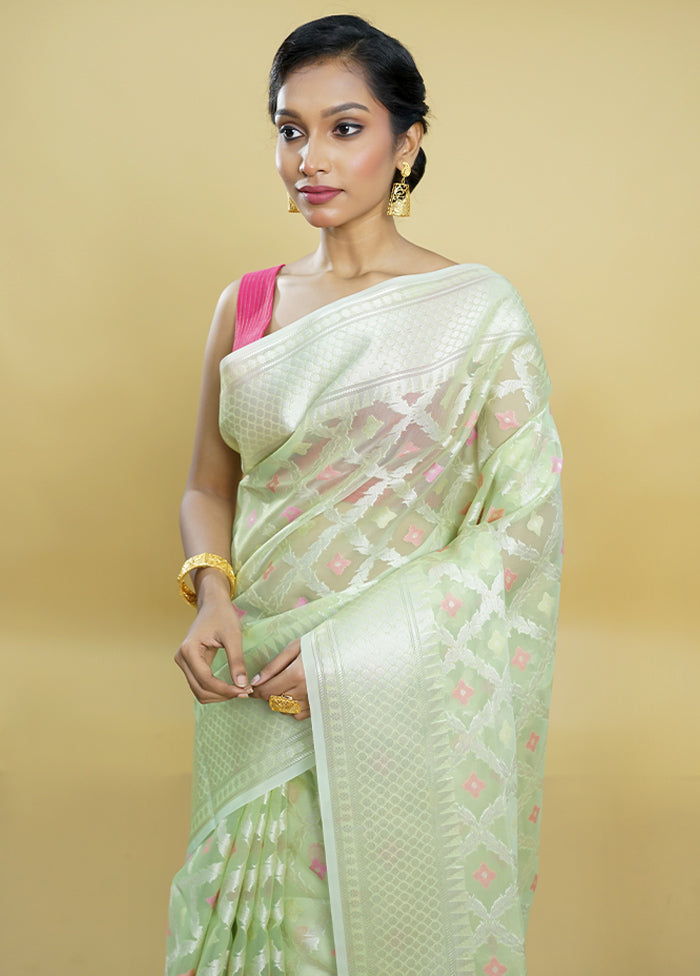 Green Organza Saree With Blouse Piece