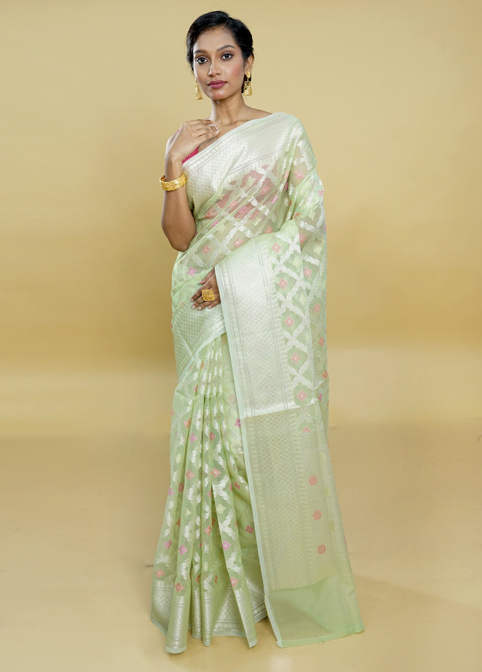 Green Organza Saree With Blouse Piece